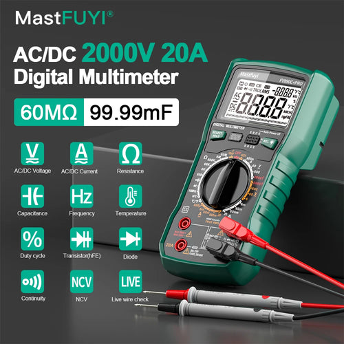Digital Multimeter 6000 Count AC/DC 2000V/20A True RMS Temperature Tester for Electrician Photovoltaic Mining