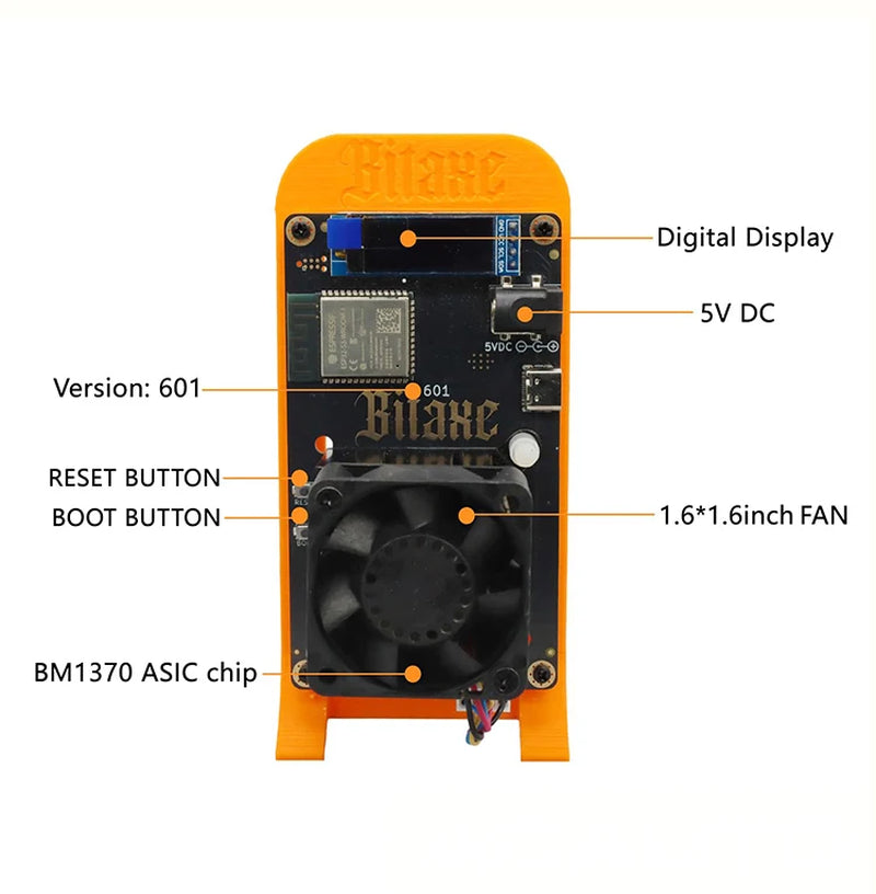 Bitaxe Gamma 601 1.5TH/S SHA-256 BM1370BC Bitcoin Miner 2.4G Wifi 25W Low Noise Crypto Home Miner