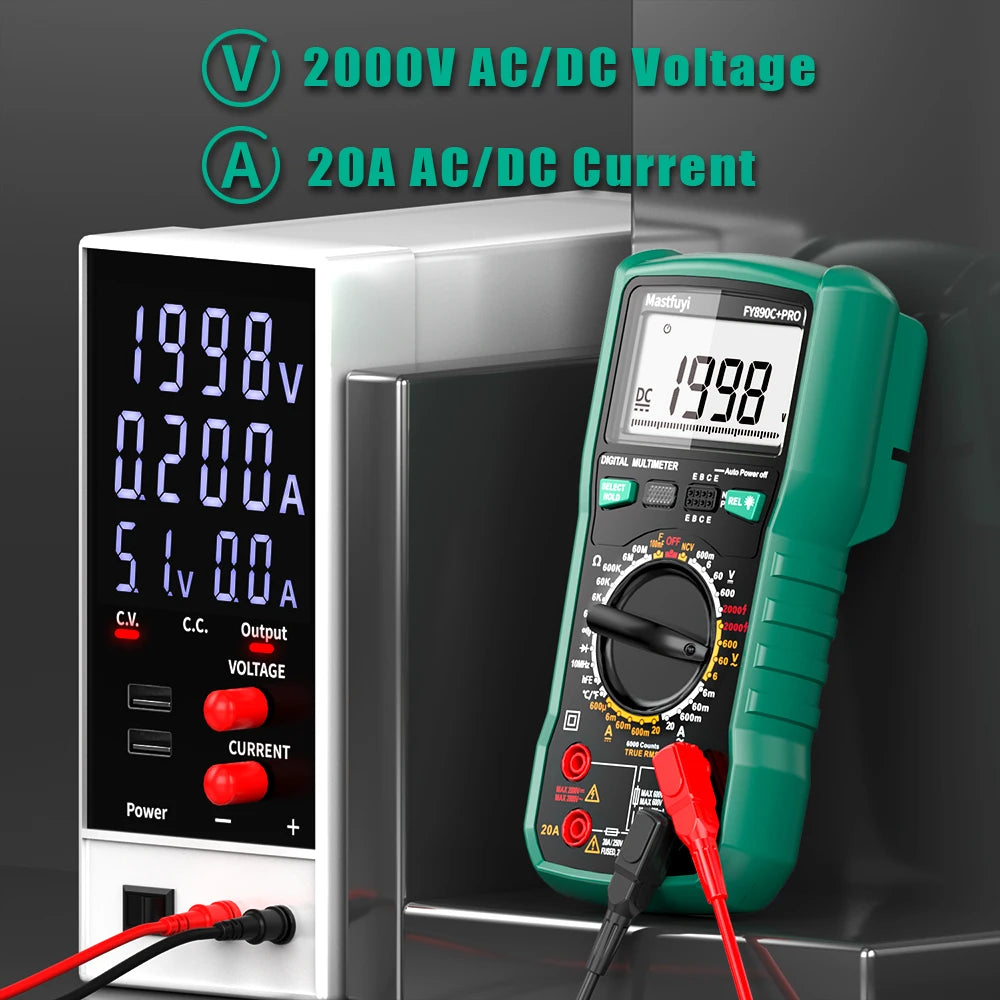 Digital Multimeter 6000 Count AC/DC 2000V/20A True RMS Temperature Tester for Electrician Photovoltaic Mining