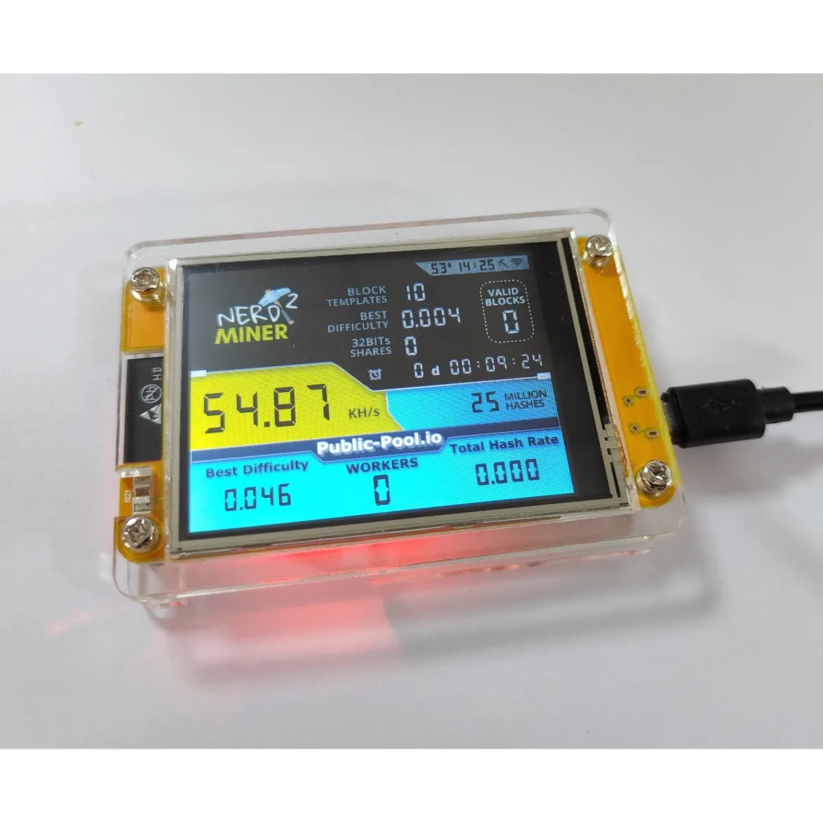 Nerdminer V2 Hashrate, Smart Display, Crypto Solo, Lottery, Nerd Miner, Bitcoin Miner ESP32-2432S028R, 49 K/S, 2.8 Inch