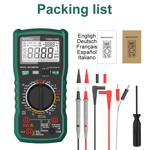 Digital Multimeter 6000 Count AC/DC 2000V/20A True RMS Temperature Tester for Electrician Photovoltaic Mining