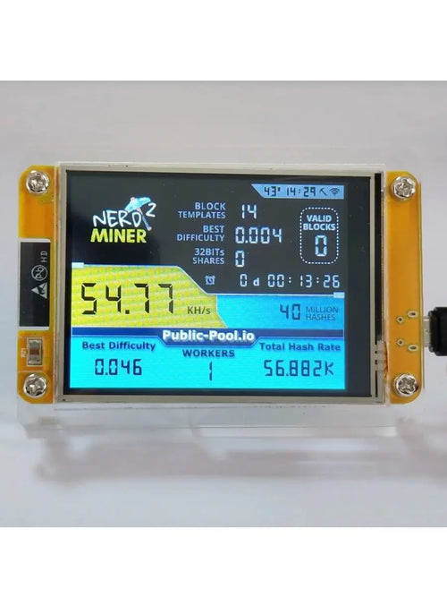 2.8 Inch ESP32-2432S028R Nerdminer V2 Hashrate, Smart Display, Crypto Solo, Lottery, Nerd Miner, Bitcoin Miner, 49 K/S