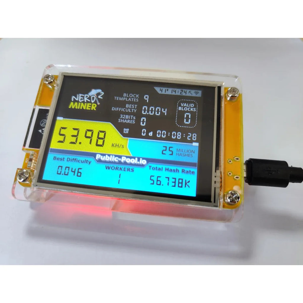 2.8 Inch ESP32-2432S028R Nerdminer V2 Hashrate, Smart Display, Crypto Solo, Lottery, Nerd Miner, Bitcoin Miner, 49 K/S
